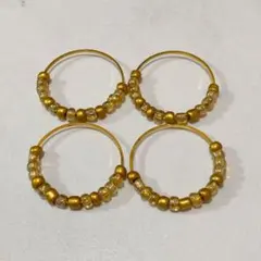 ゴールドクリアビーズリングピアス4個セット