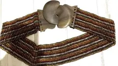 ビーズ幅広ベルト 木製バックル