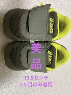 asics ベビーシューズ グレー/イエロー 恐竜モチーフ　13.5センチ