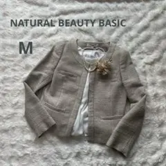 NATURAL BEAUTY BASICノーカラージャケット M ベージュ