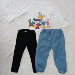 ミッキーマウス柄Tシャツ・レギンス・デニムパンツセット