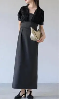 NEUNA カットドビーフリンジシアーフェザーロングワンピース セレモニーコーデ