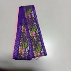 手芸用　紫色 花柄刺繍 リボンテープ 4cm×215cm
