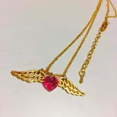 ハートの羽のネックレス(スワロフスキー)