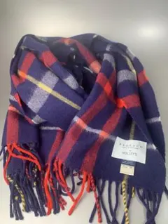 美品BEGG＆CO マフラーウール＆アンゴラ　ネイビーチェック