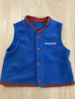 montbell フリースベビーベスト 青×赤縁
