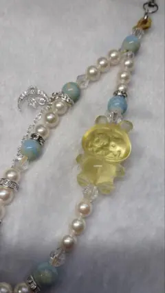 No,659 ラブブ風ストラップ✵溶錬水晶イエロー