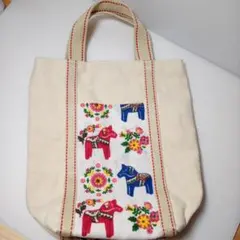 麻の木馬柄と帆布トートバッグ　ハンドメイド