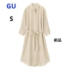 [新品]GUリネンブレンドシャツワンピース(7分袖)Sベージュ