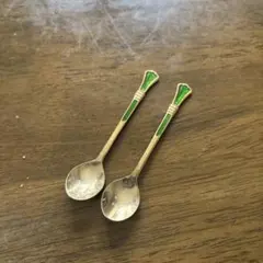 スプーン 2本セット グリーン装飾 昭和レトロ