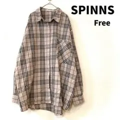 SPINNS チェック柄 長袖シャツ フリーサイズ グレーのサムネイル