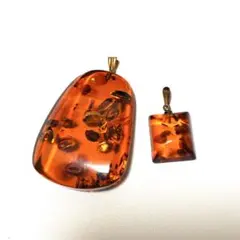 K18 琥珀 ペンダントトップ 2個セット　18金　こはく
