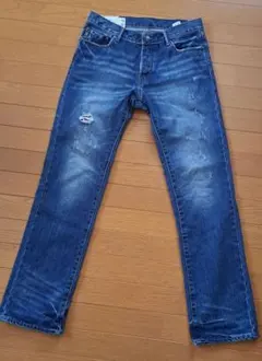Abercrombie&Fitch ダメージ加工 ダークブルー ストレートデニム