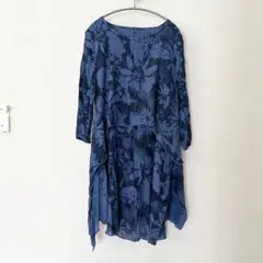 【超美品】ワンピース 春夏 ブルー 花柄 L XL 体型カバー