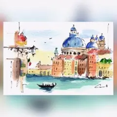 イラスト作品(線のみプリント＋手彩色) 【ヴェネツィア】517
