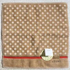 CELINE　セリーヌ　タオルハンカチ　ドット柄　ベージュ系　約28cm