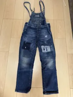 ダークブルー デニム サロペット パッチワーク