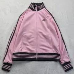 adidas　トラックジャケット　ピンク　グレー　刺繍　パフォーマンスロゴ