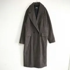 【ZARA】 チェスターコート グレーブラウン系 ギンガムチェック柄 M