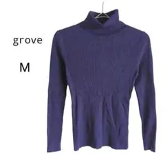grove グローブ リブニット タートルネック 長袖　M パープル
