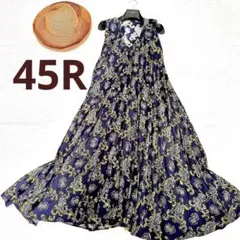 希少美品✨45R インディゴ染め アロハプリント 天竺ロングワンピース 刺繍 0 希少美品✨45R インディゴ染め アロハプリント 天竺ロングワンピース