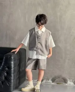 グレー セットアップ ベスト ショートパンツ