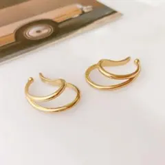 イヤーカフ 2連 ゴールド ダブル ライン シンプル　イヤリング　フープ 韓国