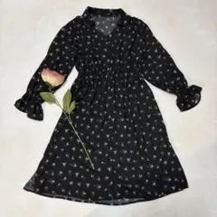 レスポワール❀ワンピース【М】花柄　可愛い　キャンディスリーブ　透け感　シンプル