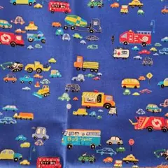 車両プリント綿生地 青