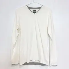 N210−2○ Calvin Klein Vネック長袖カットソー ホワイト Mのサムネイル