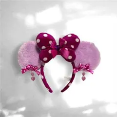 ディズニー ミニー リボン ラメ カチューシャ パープル 水玉 紫 イヤリング