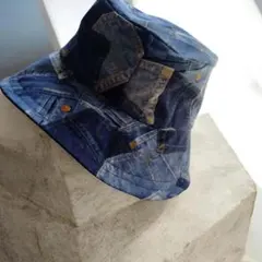 ハンドメイド、デニム柄帽子