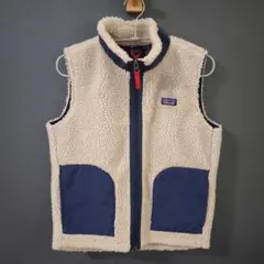 patagonia フリースベスト アイボリー/ネイビー　キッズ Lサイズ