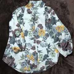 ZARA BASIC 花柄 ボウタイブラウス 長袖