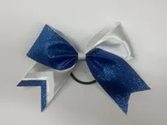 青と白のグリッターチアリボン(ヘアゴム付き）