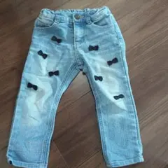 petit main デニムパンツ リボン付き