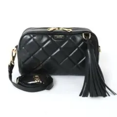 【美品】VIOLAd’ORO キルティングレザー＆タッセルポシェット　黒