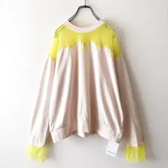 新品 アダムエロぺ レースロンTEE ゆったり ピンク×イエロー