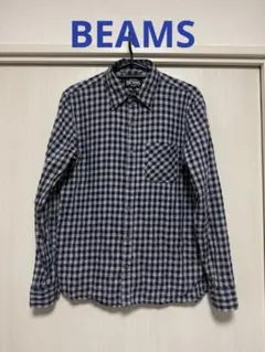 美品　BEAMS ネイビー×グレー チェック柄 長袖ネルシャツ