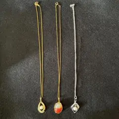 パール風　紅白石風　ネックレス　3点