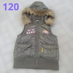 カーキ 中綿ベスト ファーフード 120