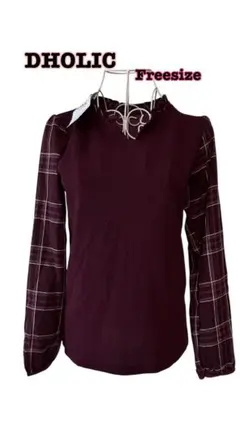 新品 DHOLIC ワインレッド チェック柄 長袖 ▶フォロー割100円値引