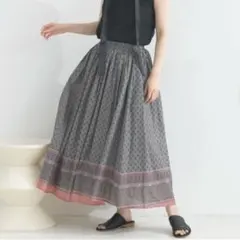 Lupilien ルピリアン ペイズリー ギャザースカート インド綿 チャコール