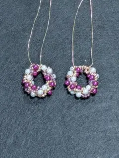 ハンドメイド イヤリング ビーズ パープル系