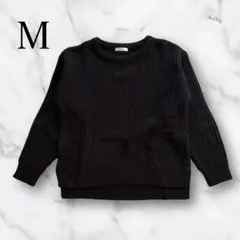 リブ編み 黒 長袖セーター M