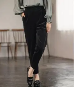 グローバルワークウツクシルエット　コーデュロイテーパードパンツ　ブラック　S