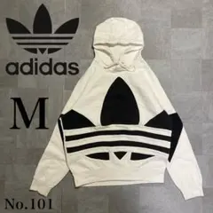 大人気 adidas 刺繡ロゴ パーカー ビッグロゴ モノトーン トレフォイル