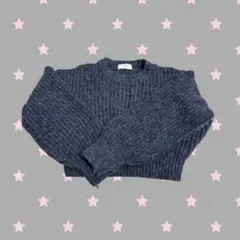 ダークブルー リブ編み 長袖セーター