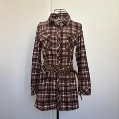 ブラウンチェック　長袖　ワンピース　y2k 平成　森ガール　グランジ