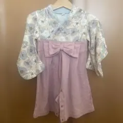 花柄リボン付き　袴ロンパース
